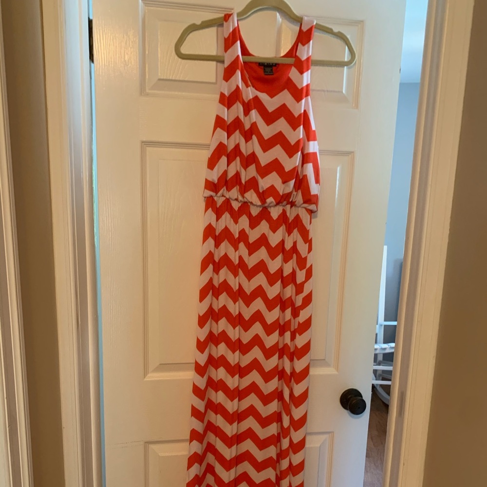 Orange white razor back maxi dress